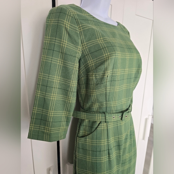 NWOT Collectif Adaline Leaf Check Green Plaid Fitted Wiggle Dress - Picture 10 of 15